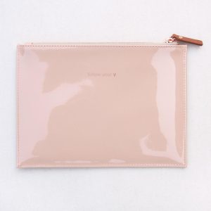 Caroline Gardner 'Follow Your Heart' Pink Nude Patent Slogan Pouch Bag