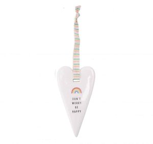 'Don't Worry Be Happy' Chasing Rainbows Ceramic Heart Hanger