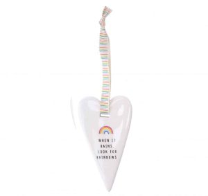 when it rains look for rainbows Chasing Rainbows Ceramic Heart Hanger
