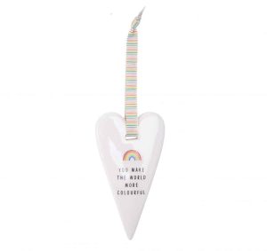 'You Make The World More Colourful' Chasing Rainbows Ceramic Heart Hanger