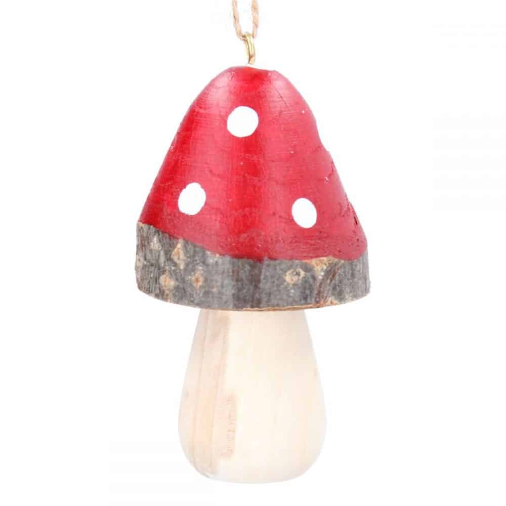 Wooden Mushroom Hanging Decoration, 9 cm - Gisela Graham
