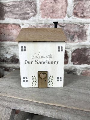 Welcome To Our Sanctuary Wooden House Block Ornament - Langs