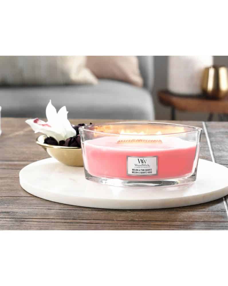 WoodWick HearthWick Melon and Pink Quartz Ellipse Candle, 453g