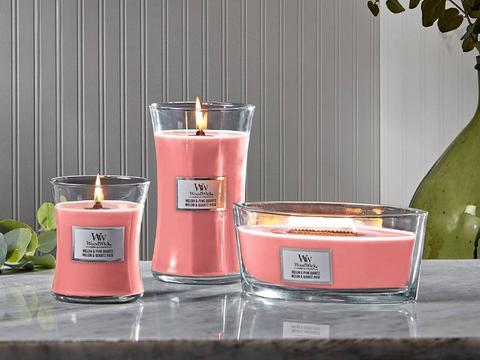 WoodWick HearthWick Melon and Pink Quartz Ellipse Candle, 453g