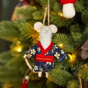 Kimono Felted Wool mouse Decoration, 12 cm - Sass and Belle