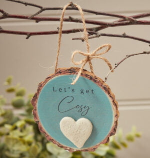 'Lets Get Cosy' Rustic Bark Hanging Plaque - Langs
