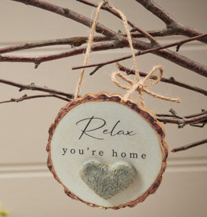 'Relax You're Home' Rustic Bark Hanging Pebble Plaque - Langs
