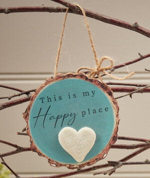 'This is My Happy Place' Rustic Bark Hanging Pebble Plaque - Langs