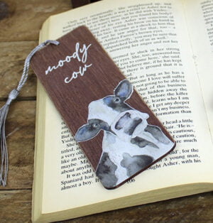 Moody Cow Wooden Bookmark - Langs