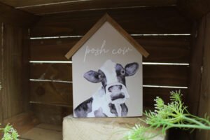 Posh Cow Wooden House Block Ornament - Langs