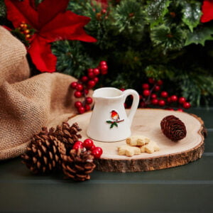 Stoneware Embossed Robin and Holly Berries Mini Jug - Langs