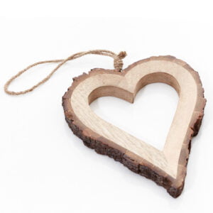Woodland Rustic Wooden Cut Out Heart Bark Hanging Decoration - Langs