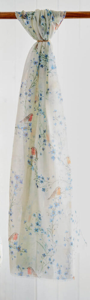 Cream Floral Robin Forget-Me-Not Scarf - Langs