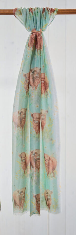 Green Floral Highland Cow Scarf - Langs