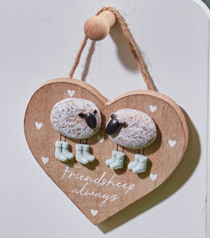 'Friendsheep Always' Pebble Sheep Wooden Hanging Heart - Langs