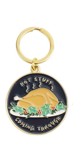 Christmas Turkey 'Hot Stuff Coming Through' Festive Metal Keyring - CGB Giftware