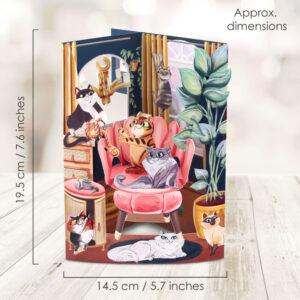 Santoro Lounging Cats 3D Pop-Up Swing Card - Greetings and Birthday Card