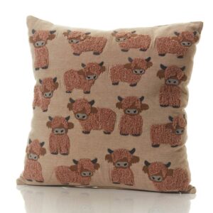 Embroidered Dougal Highland Cow 100% Cotton Cushion