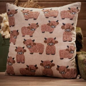 Embroidered Dougal Highland Cow 100% Cotton Cushion
