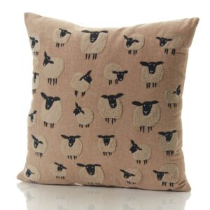 Embroidered Repeat Sheep 100% Cotton Cushion - Langs
