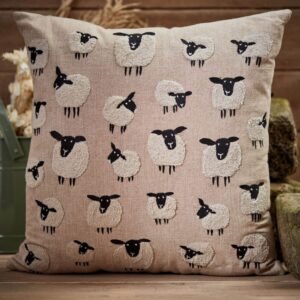 Embroidered Repeat Sheep 100% Cotton Cushion - Langs