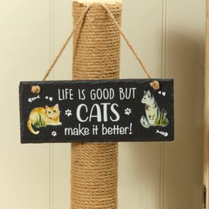 'Life Is Good But Cats Make It Better' Slate Hanging Plaque - Langs