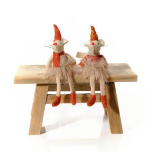 Set of 2 Mice Shelf Sitters with Dangly Legs and Hat and Scarf