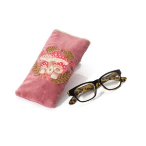 Toadstool Tales Embroidered Red Velvet Glasses Case Pouch with Glass Bead Detail - Langs