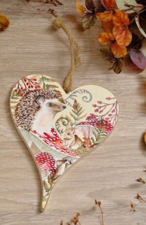 Toadstool Tales Cream Wooden Hanging Heart Plaque with Woodland Animals Design